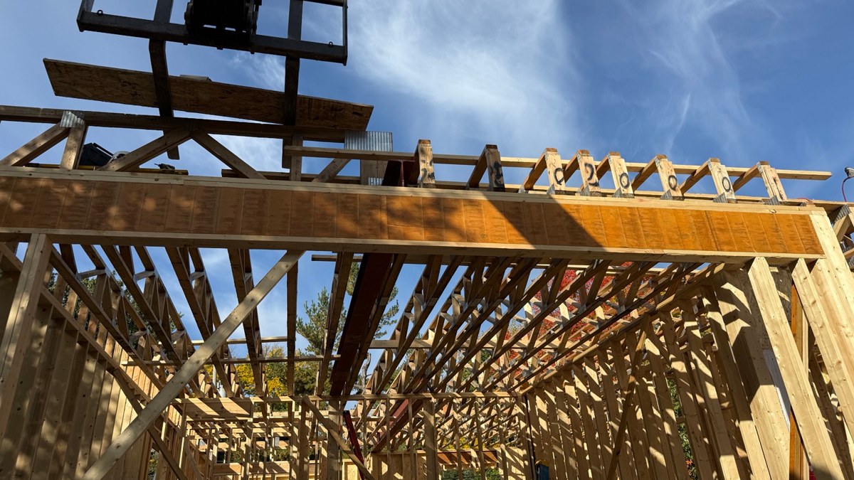 Exposed wall and floor framing during construction; no inspection status implied.
